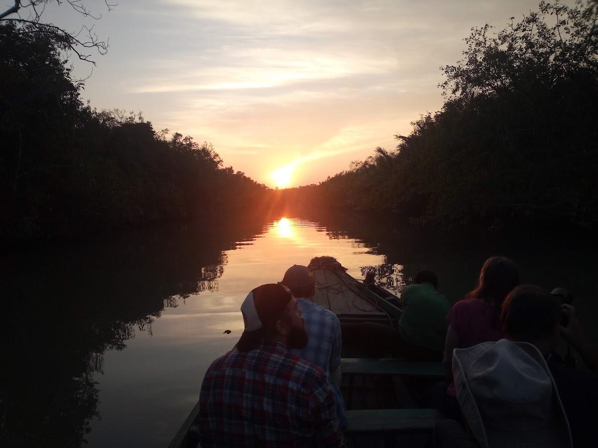 Sundown during a boat ride on a small canal in the Sundarbans