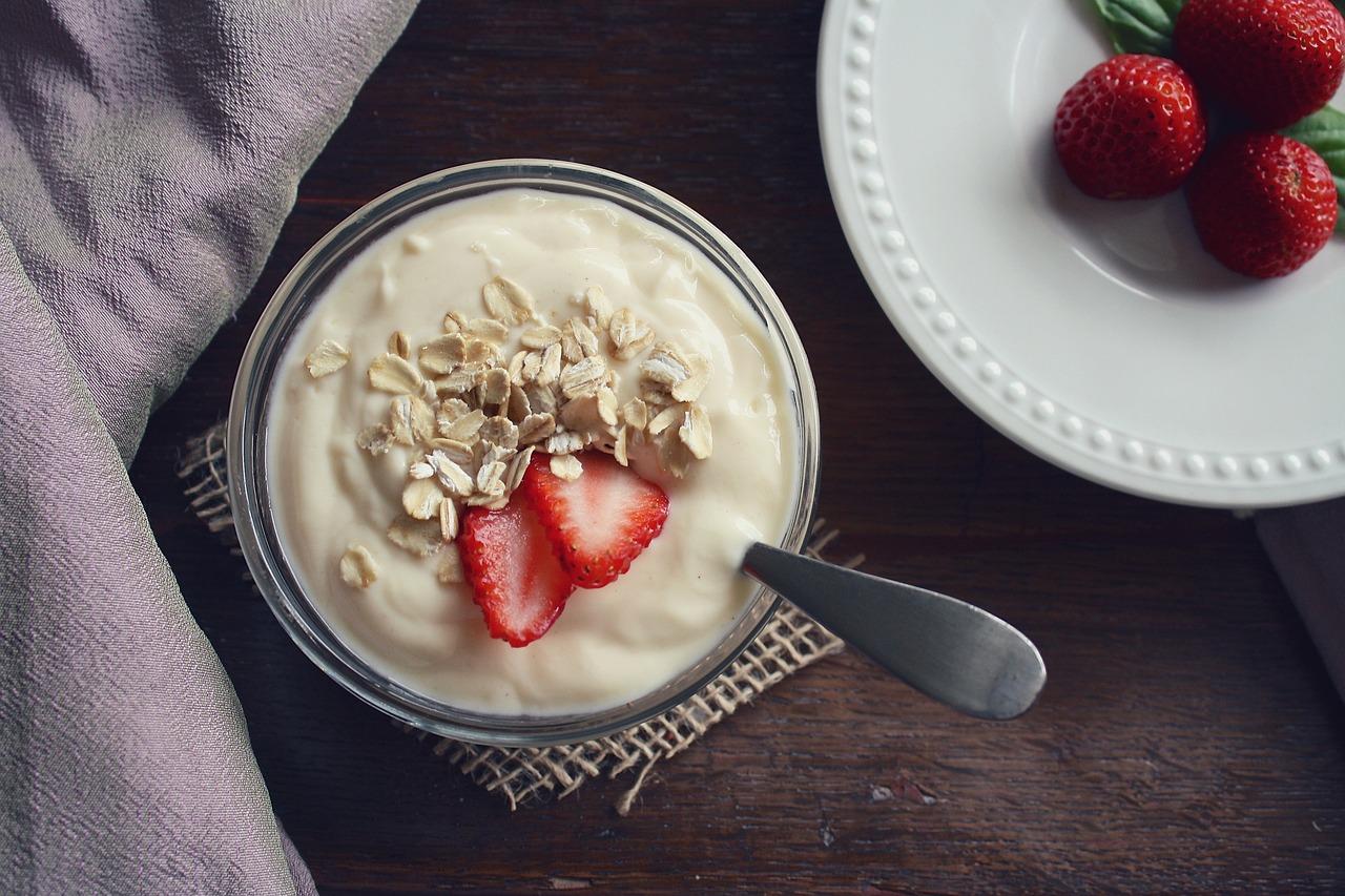 Sweet yogurt with strawberry toppings, Bengali Dessert