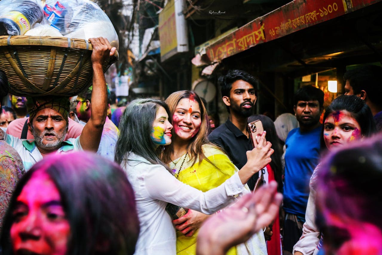 Celebrating the Holi festival in Dhaka. 