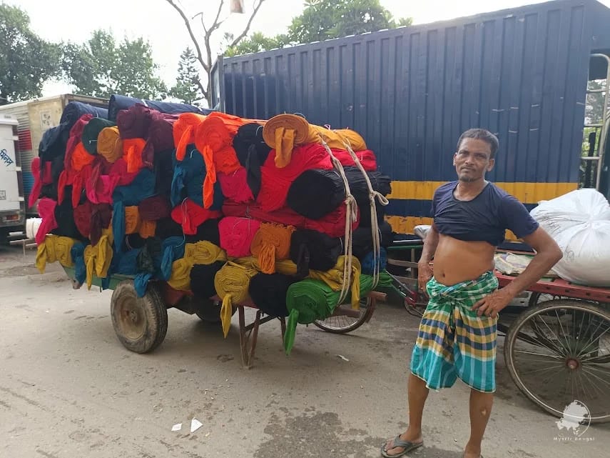 Busy traditional clothing market in Old Dhaka